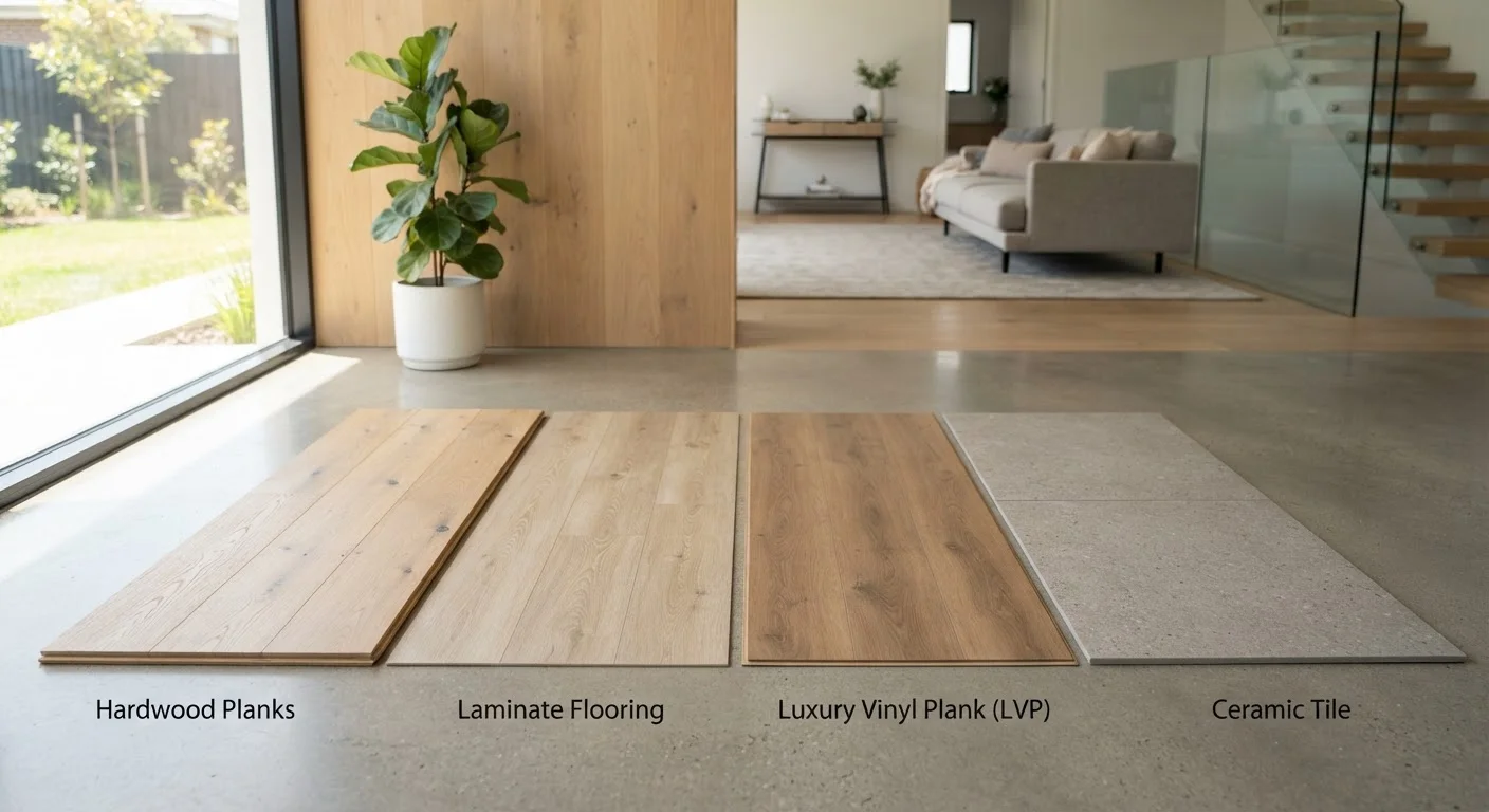 Flooring Options Side by Side: Hardwood, Laminate, LVP, and Tile