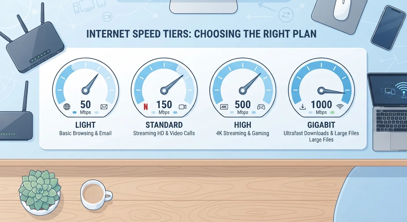 Internet Speed Tiers Explained: Light, Standard, High, and Gigabit Plans Side by Side